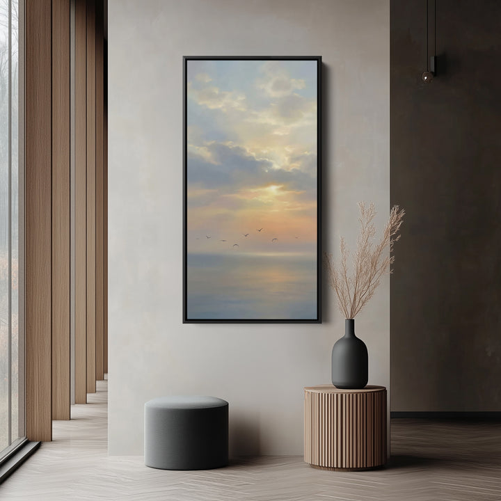 Vertical Wall Art Soft Sky Over Calm Sea Tall Canvas For Living Room