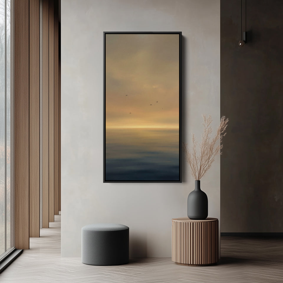 Large Vertical Wall Art Golden Hazy Seascape Birds Portrait Wall Art For Kitchen