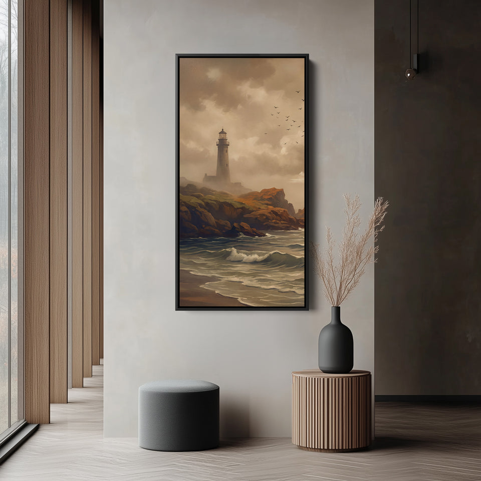 Lighthouse Rocky Coast Tall Framed Canvas Framed Canvas Print For Bedroom