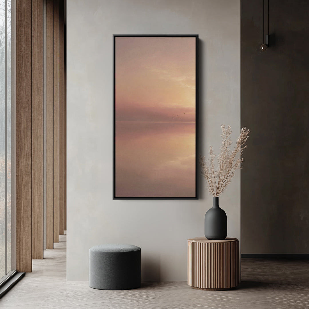 Large Vertical Wall Art Long Wall Art Pink Minimal Sunset Seascape For Hallway