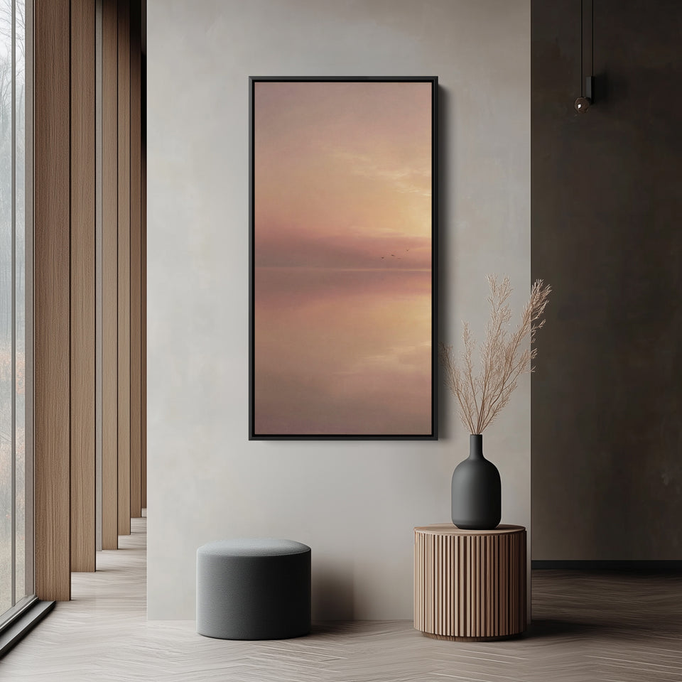 Large Vertical Wall Art Long Wall Art Pink Minimal Sunset Seascape For Hallway