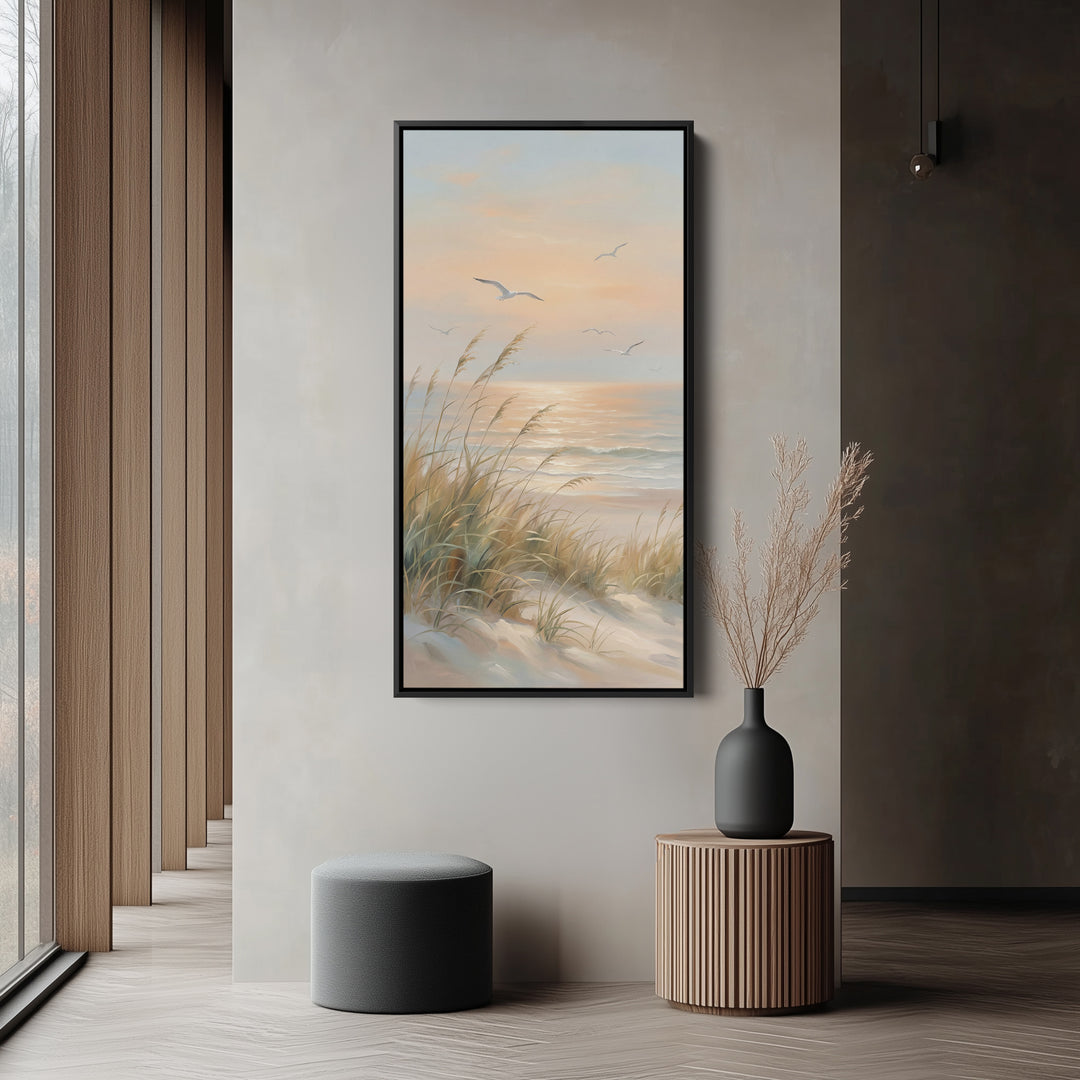 Narrow Wall Art Beach Grasses And Seagulls Portrait Wall Art For Kitchen