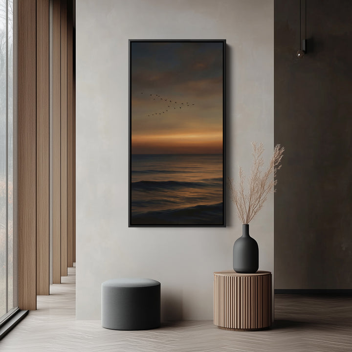 Tall Wall Art Dark Sunset Over Ocean Tall Canvas For Living Room