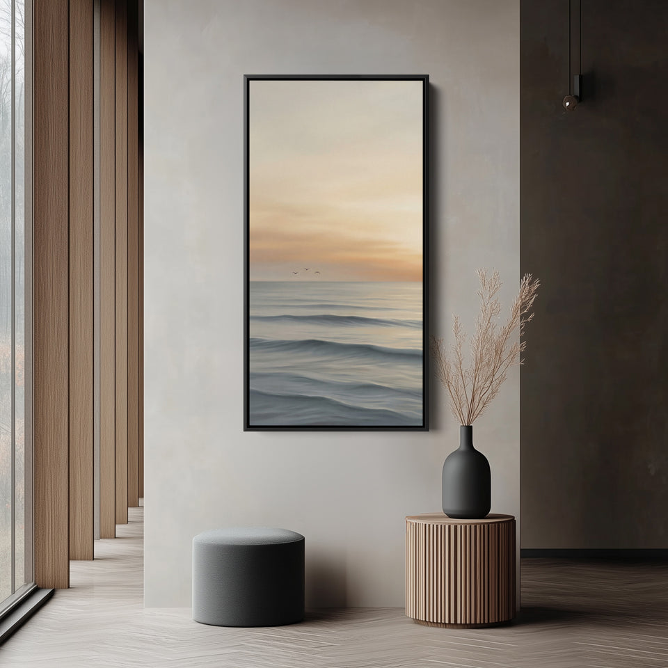 Tall Canvas Large Vertical Wall Art Calm Waves At Sunrise For Hallway