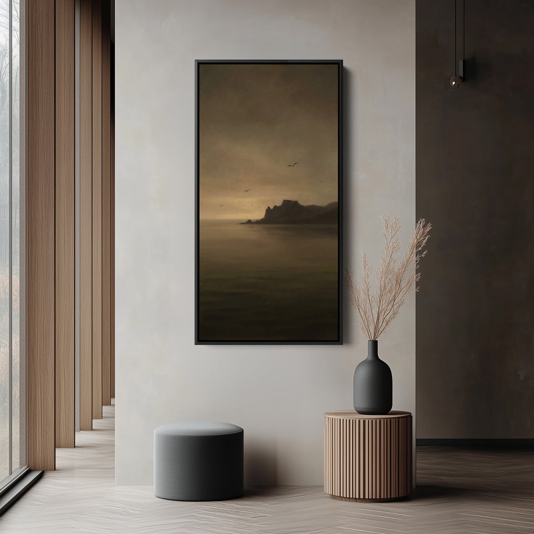 Portrait Wall Art For Office Foggy Sea With Rocky Island Vertical Canvas