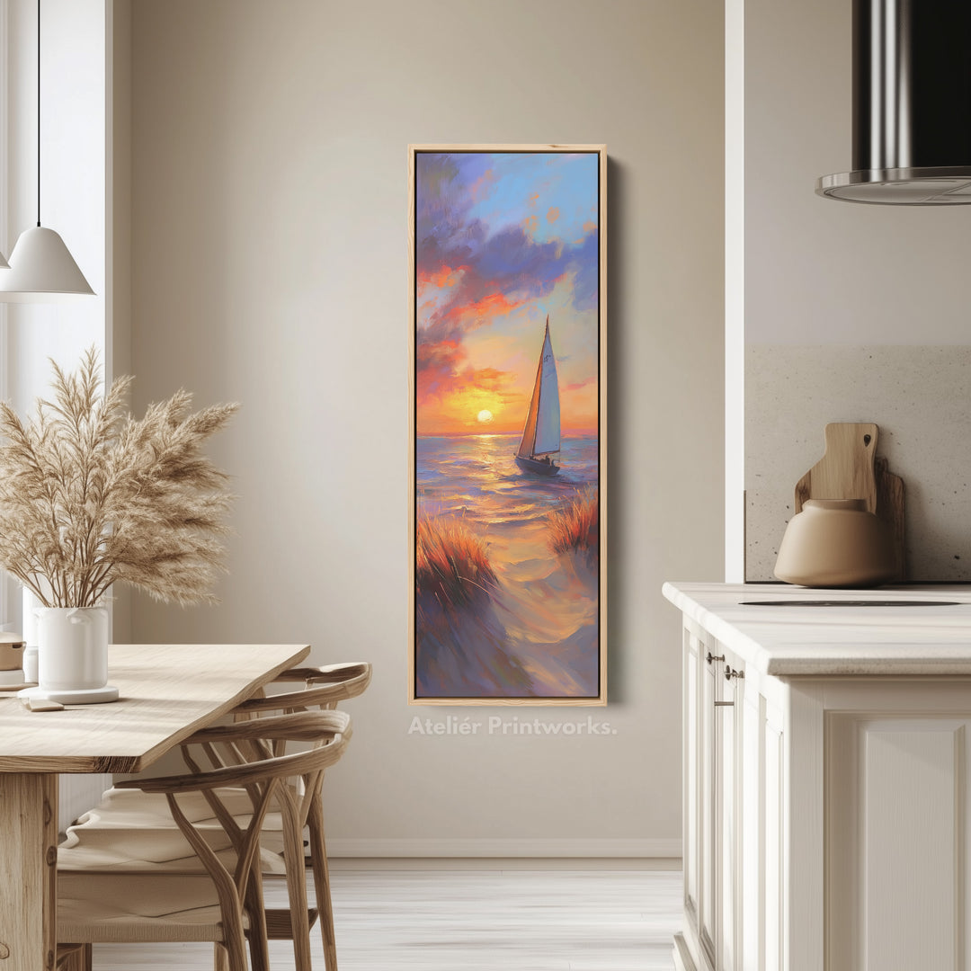 Sunset Sailing Boat Vertical Artwork