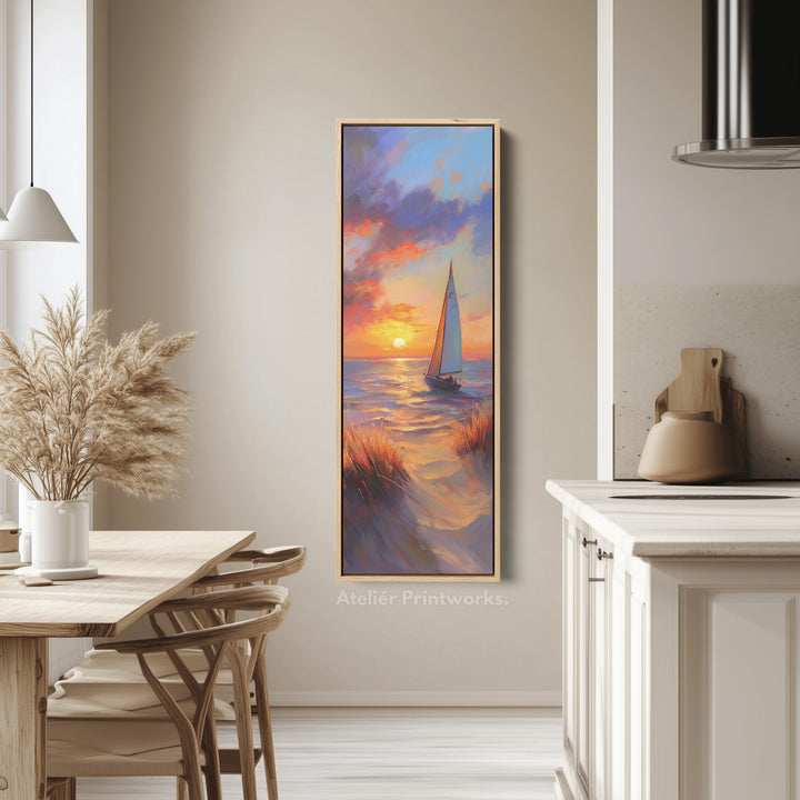 Sunset Sailing Boat Vertical Artwork