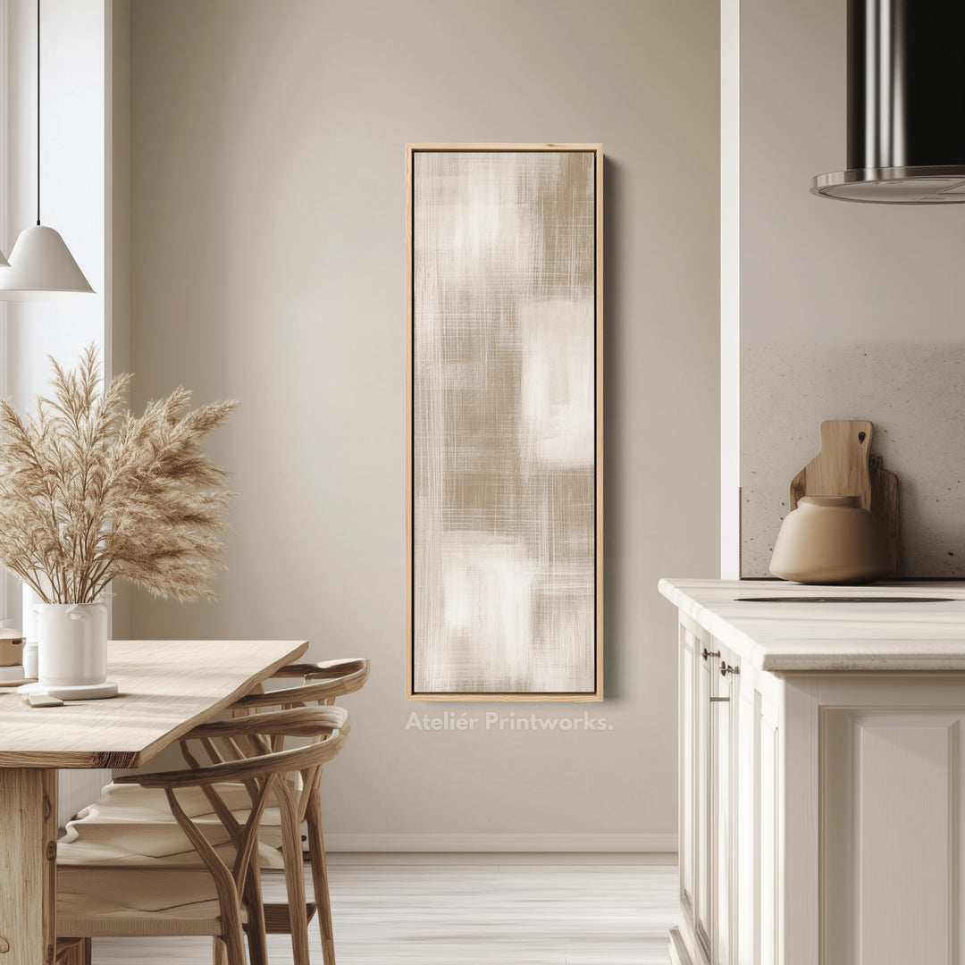 Beige & White Abstract Vertical Wall Decor Large Framed Canvas
