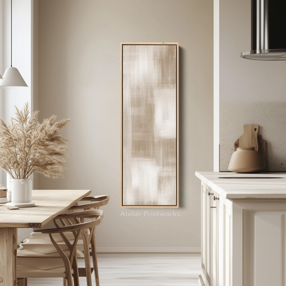 Beige & White Abstract Vertical Wall Decor Large Framed Canvas