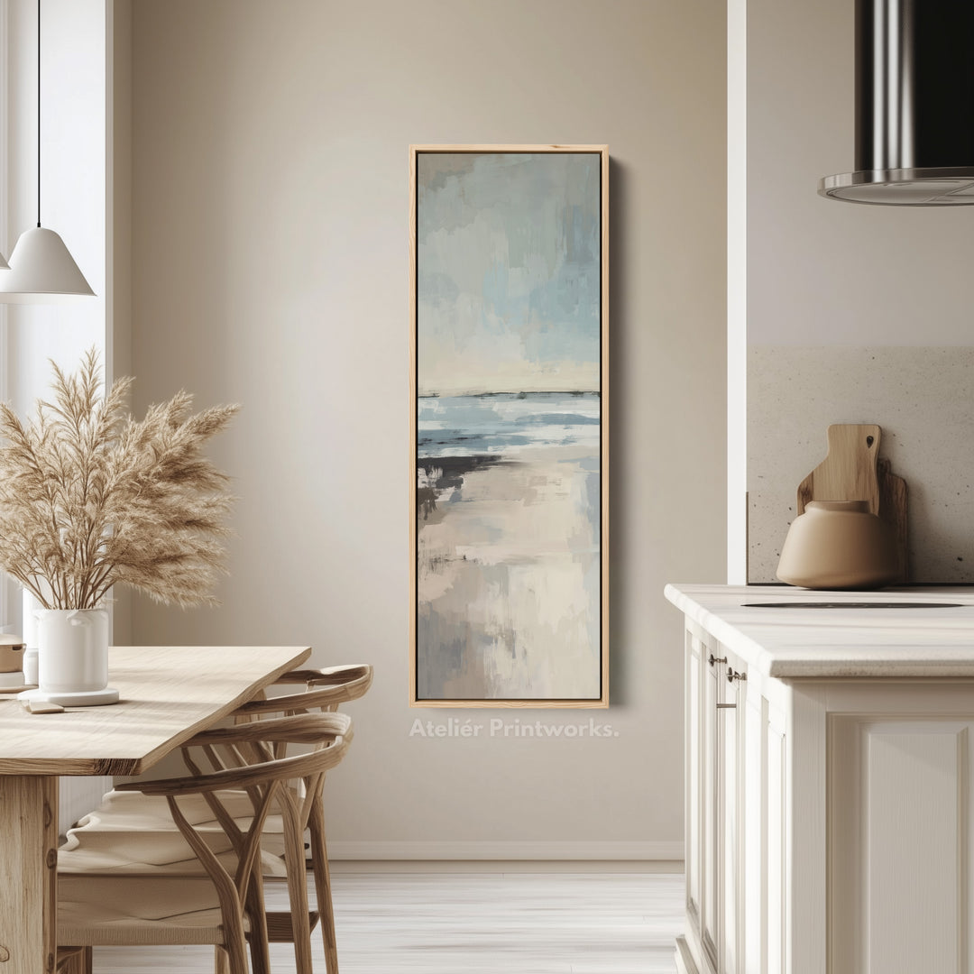 Tall Wall Art Coastal Beige And Blue Vertical Canvas For Bedroom