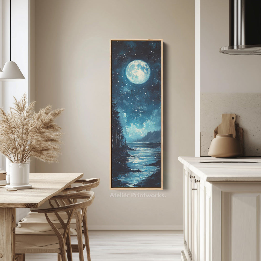 Moonlit Forest Night Vertical Narrow Long Wall Art Canvas