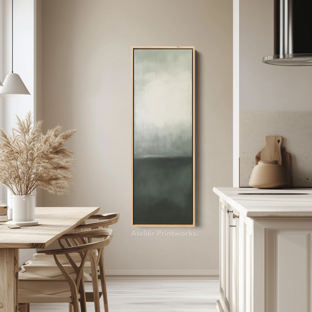 Abstract Long Thin Artwork Green & Grey Wall Art