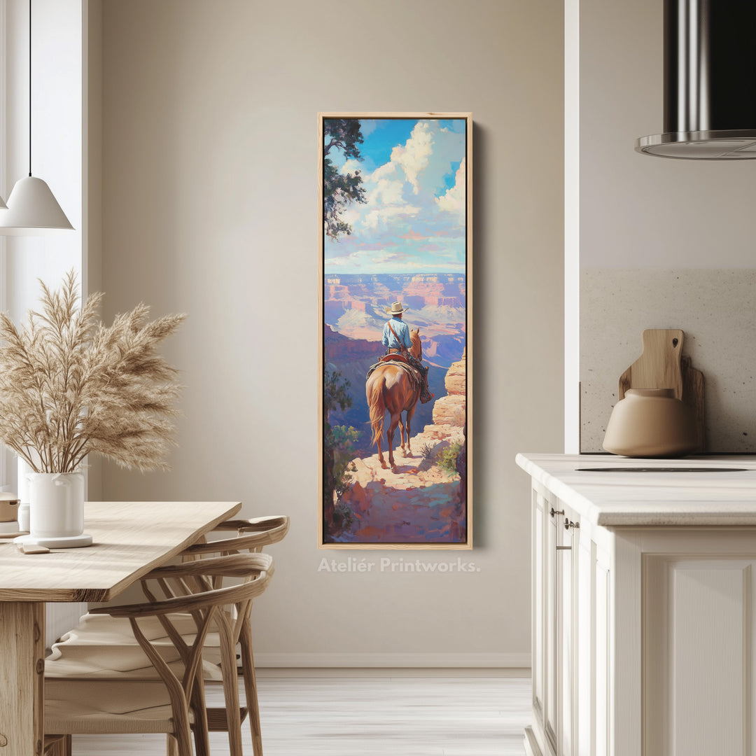Western Cowboy Large Canvas Framed Wall Art Long Vertical Wall Decor