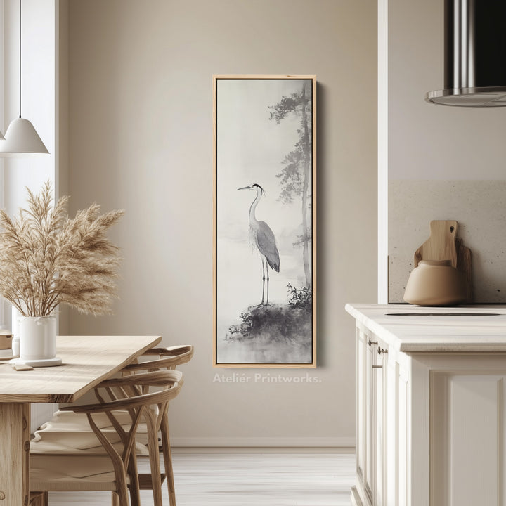Vintage Heron Narrow Tall Wall Art Large Framed Picture