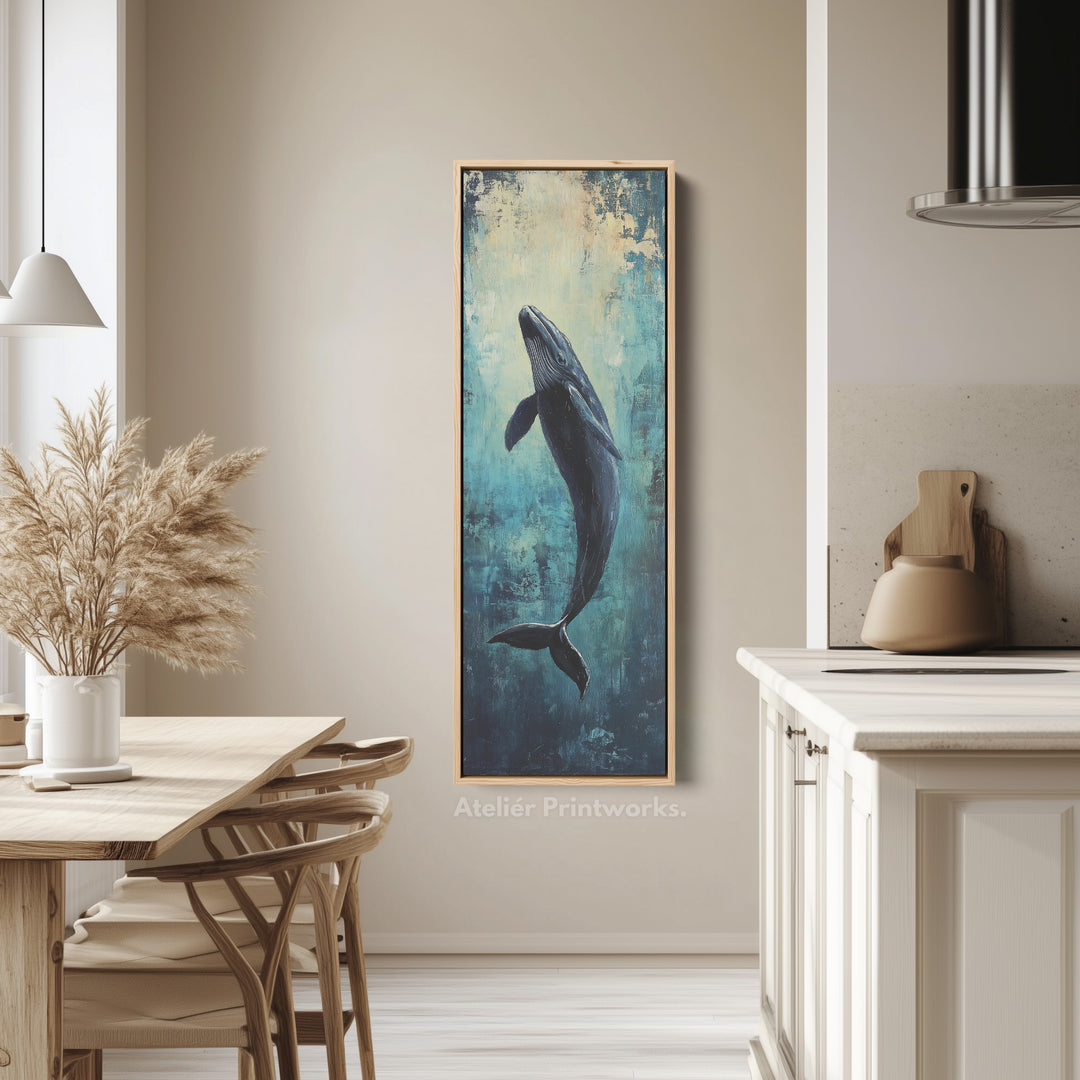Long Narrow Vertical Whale Large Canvas Wall Decor