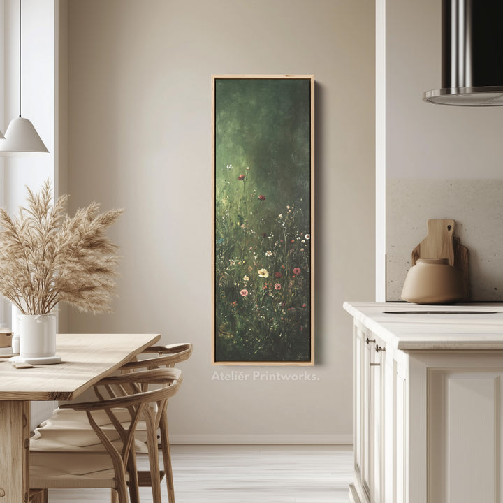 Vintage Wild Flowers Dark Green Vertical Wall Art - Tall Long Narrow Vertical Wall Decor