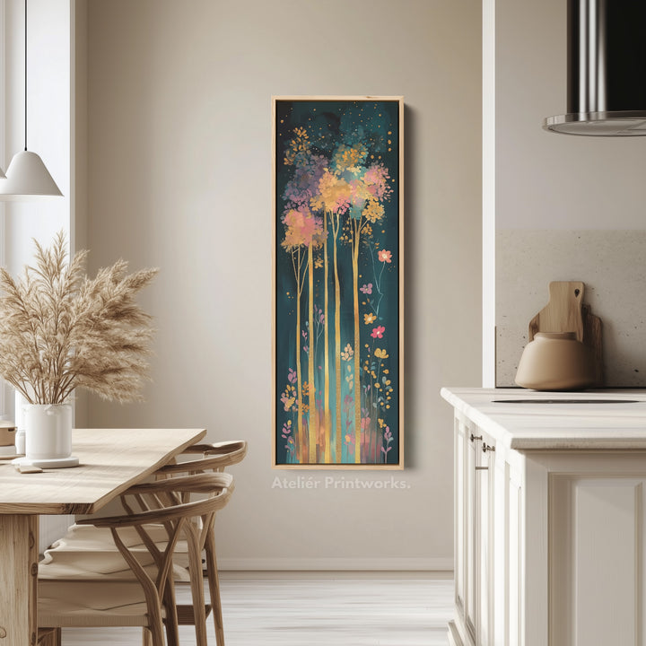 Golden Forest Long Narrow Vertical Wall Art Large Canvas Wall Decor