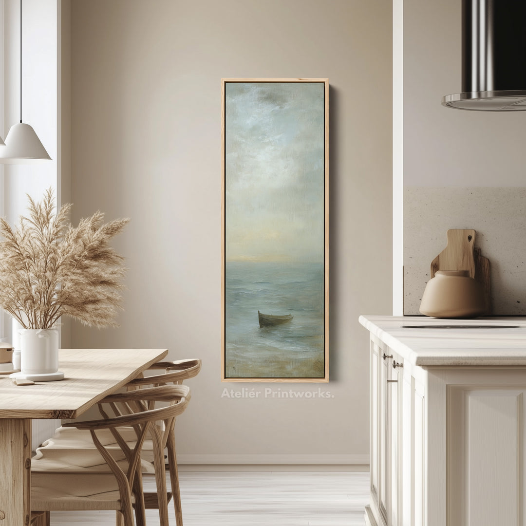 Neutral Coastal Framed Vertical Long Canvas Wall Art Prints for Living Room