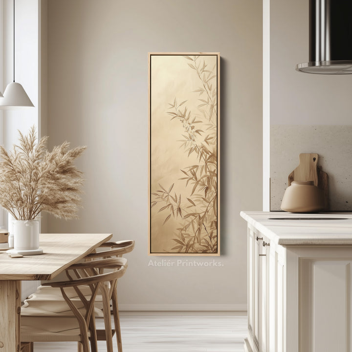 Bamboo Leaves Long Narrow Vertical Wall Art Large Canvas Decor