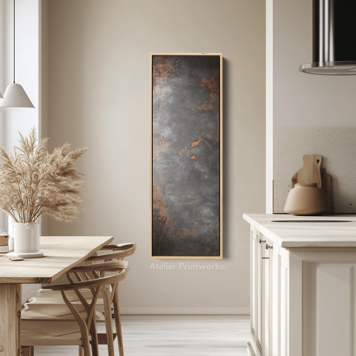 Toile abstraite rustique grise grande longue étroite verticale décoration murale