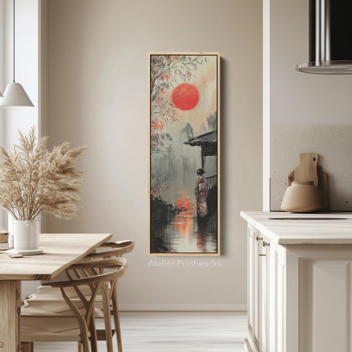Japanese Geisha Long Narrow Framed Canvas Wall Art For Living Room