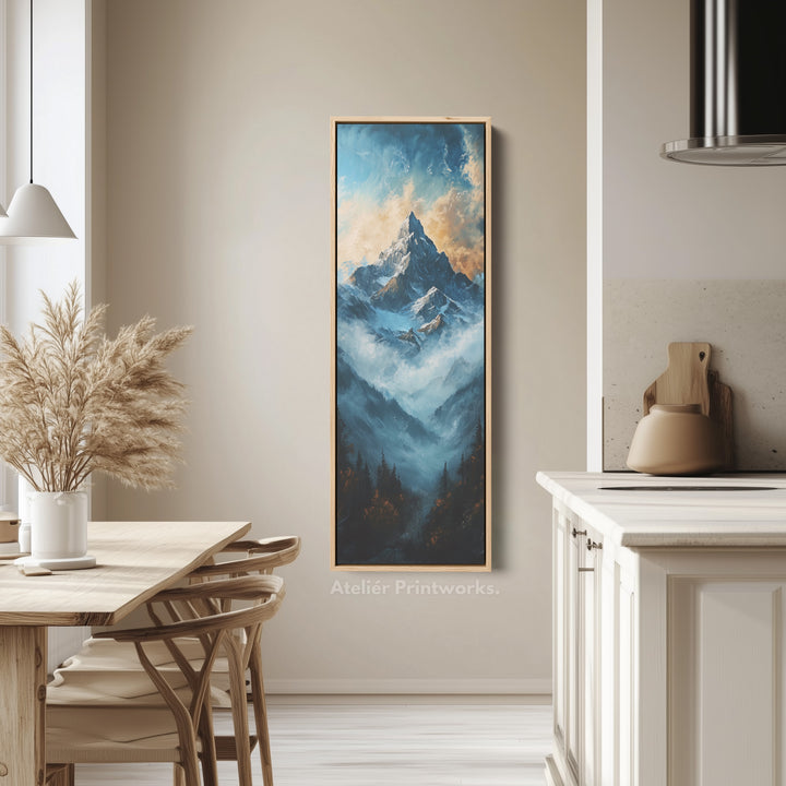 Paysage de montagne toile encadrée longue et étroite pour salon