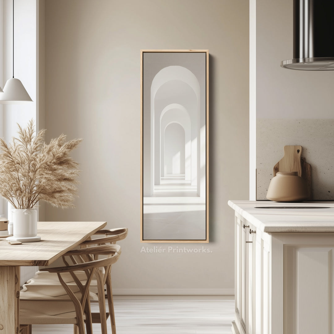 Minimalist White Arch Tall Vertical Framed Canvas Decor