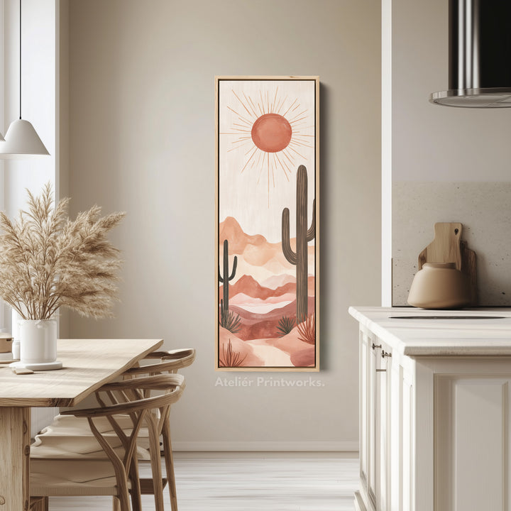 Long Tall Vertical Framed Canvas Wall Art Cacti Desert Landscape