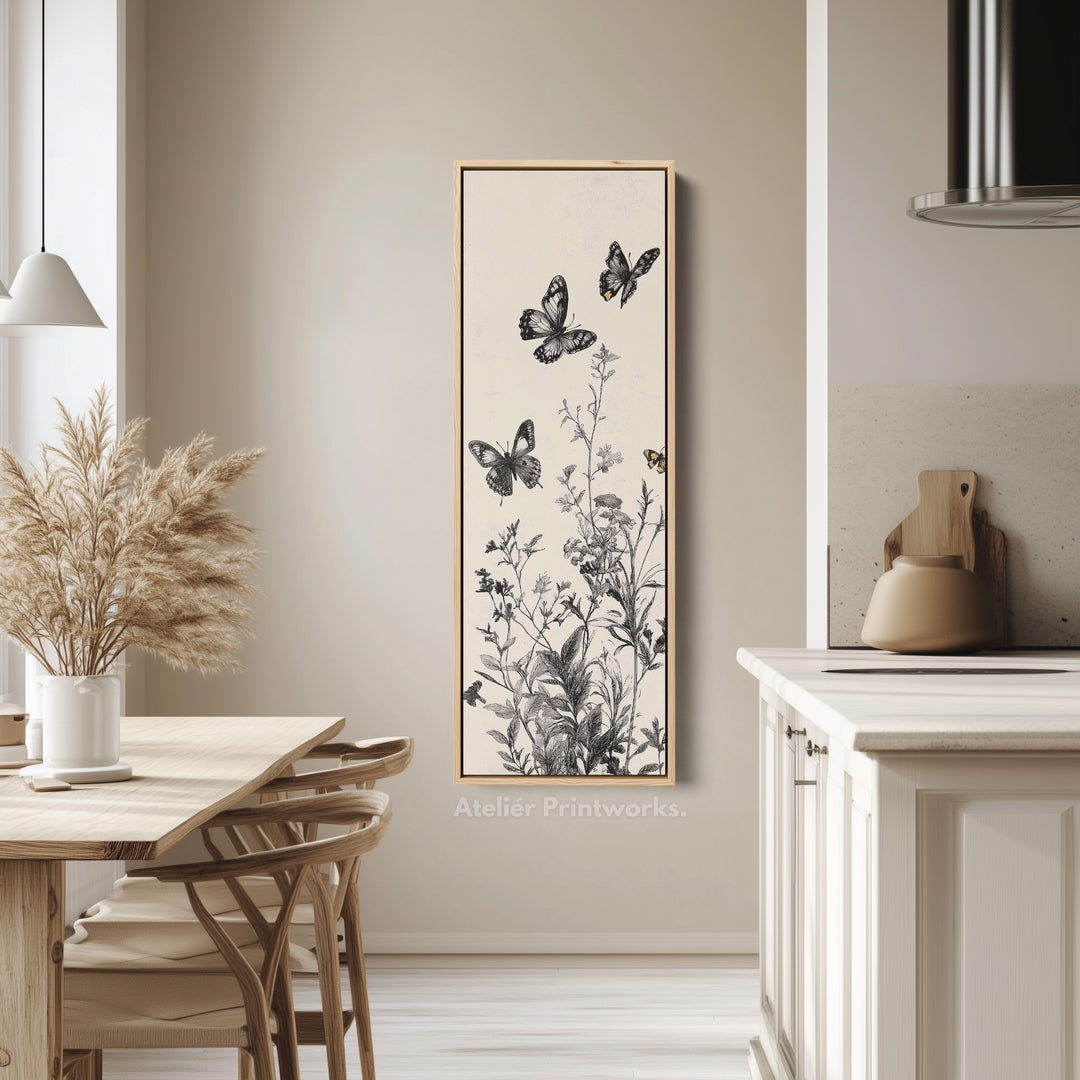 Botanical Wildflower Butterflies Vertical Long Wall Decor