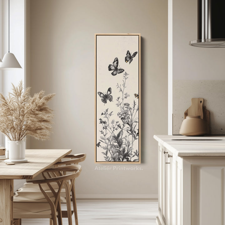 Botanical Wildflower Butterflies Vertical Long Wall Decor