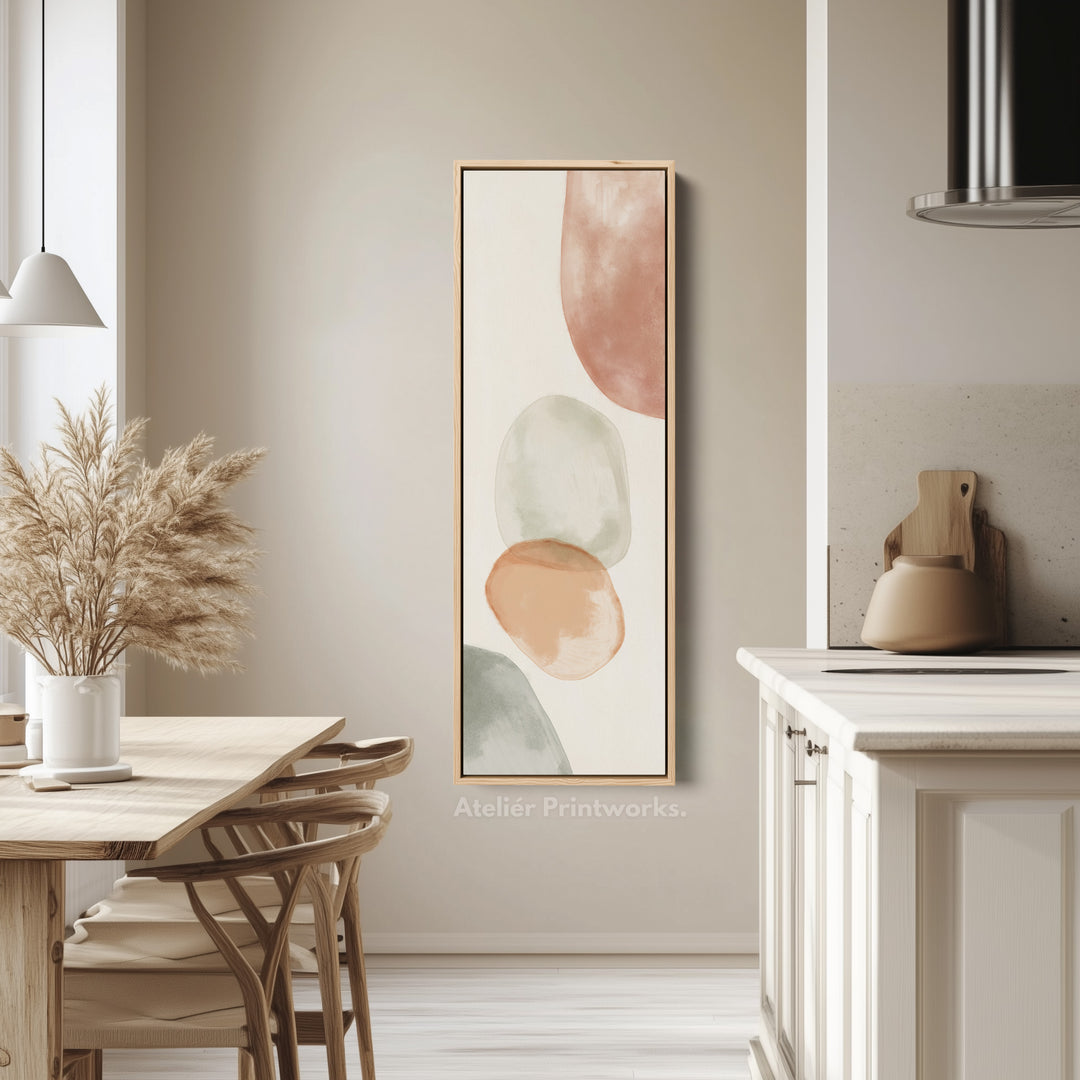 Vertical Beige Abstract Long Framed Canvas Decor