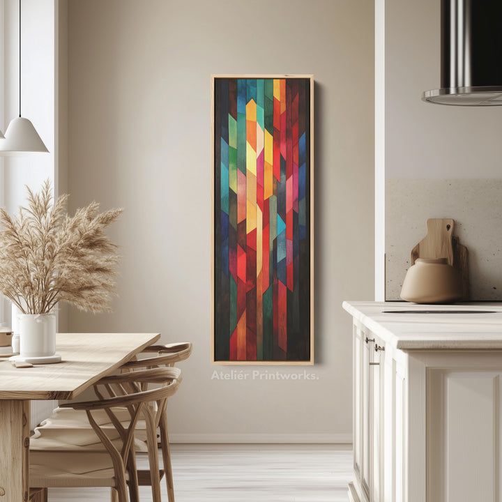 Geometric Colourful Abstract Tall Skinny Wall Decor Framed Canvas