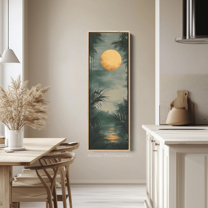 Golden Moon Long Living Room Framed Canvas Wall Decor
