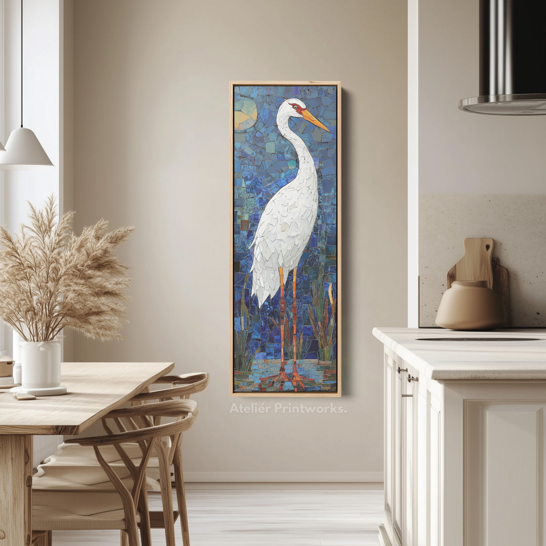 Vertical Hallway Mosaic White Crane Wall Art Long & Narrow