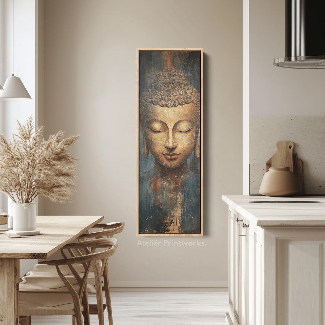 Golden Buddah Vertical Long Framed Canvas Wall Art