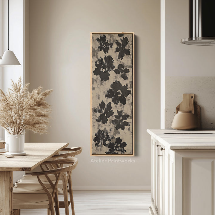 Black Abstract Floral Vertical Long Framed Canvas Wall Art