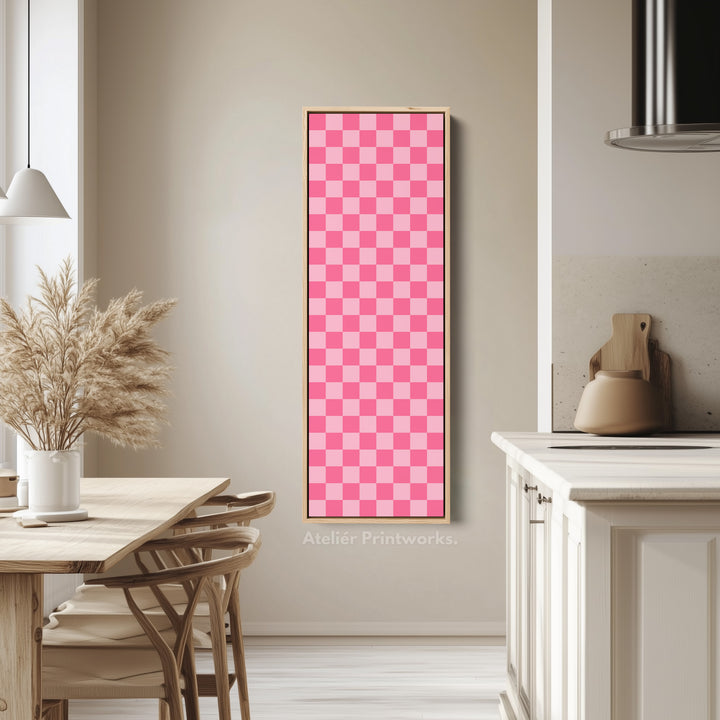Pink Checkered Gingham Vertical Slim Wall Art