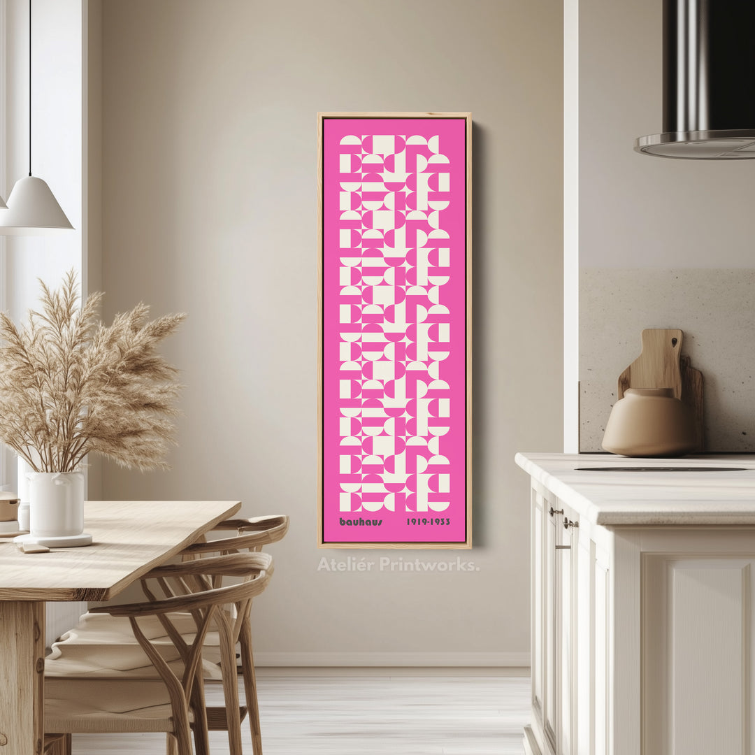 Vertical Long Wall Art Pink & White Bauhaus Geometric