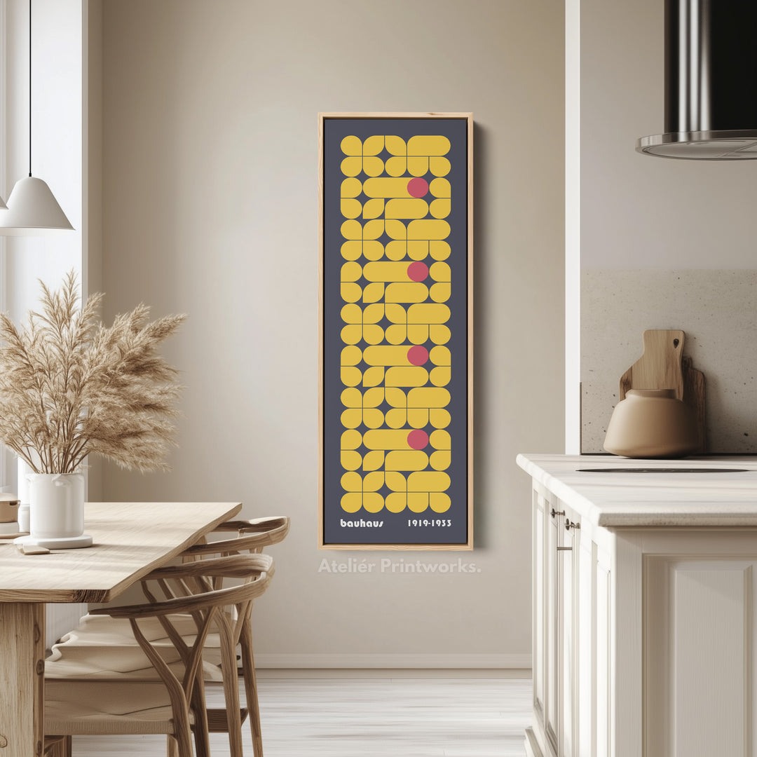 Dark Blue Vertical Framed Canvas Beige Bauhaus Wall Art