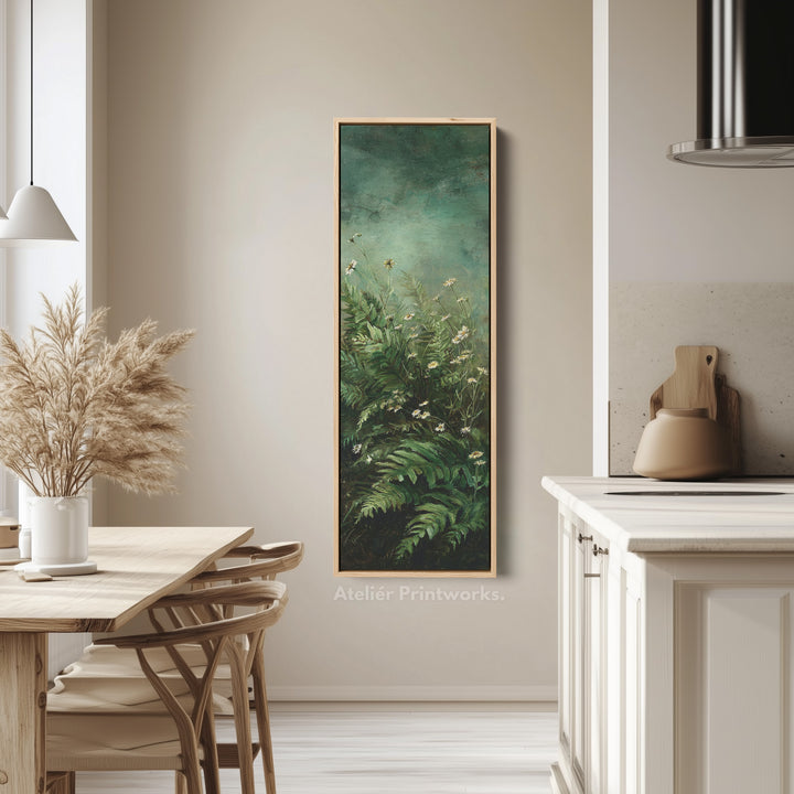 Dark Green Botanical Tall Framed Canvas – Vertical Wall Decor