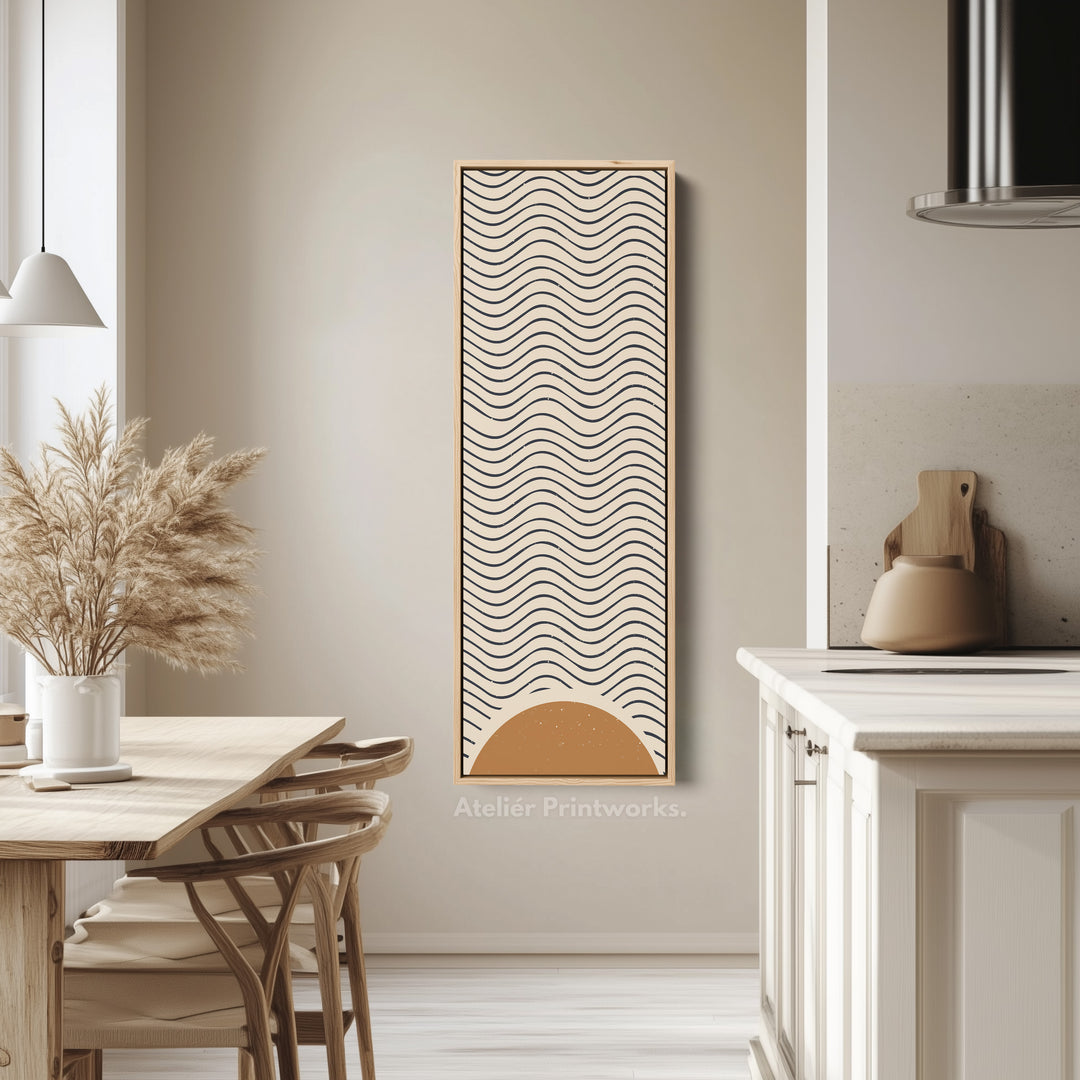 Art mural sur toile encadrée longue Minimaliste Vagues du lever de soleil pour couloir ou espace de méditation