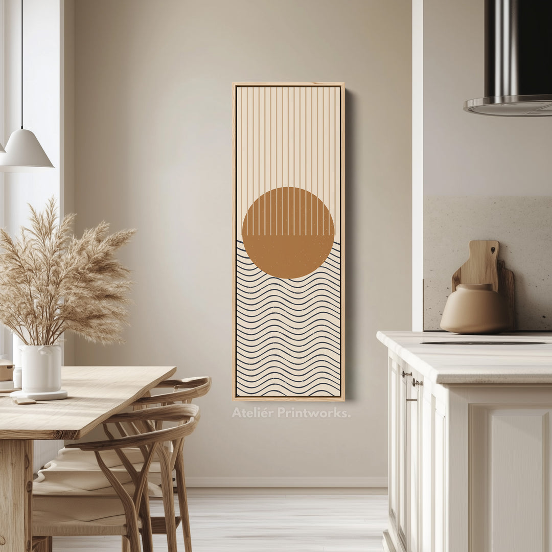Lever de soleil sur les vagues Toile murale verticale minimaliste pour chambre ou espace de méditation