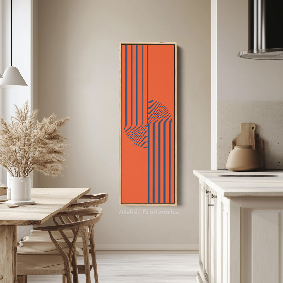 Retro Red and Blue Lines Long Vertical Canvas Wall Art for Living Room or Studio