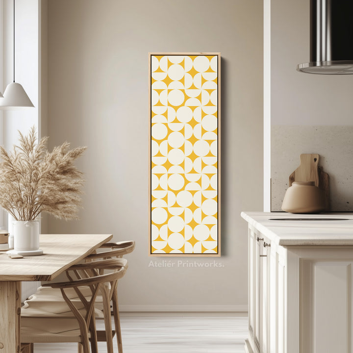 Geometric Mustard Circles Vertical Framed Canvas Wall Art for Living Room or Office