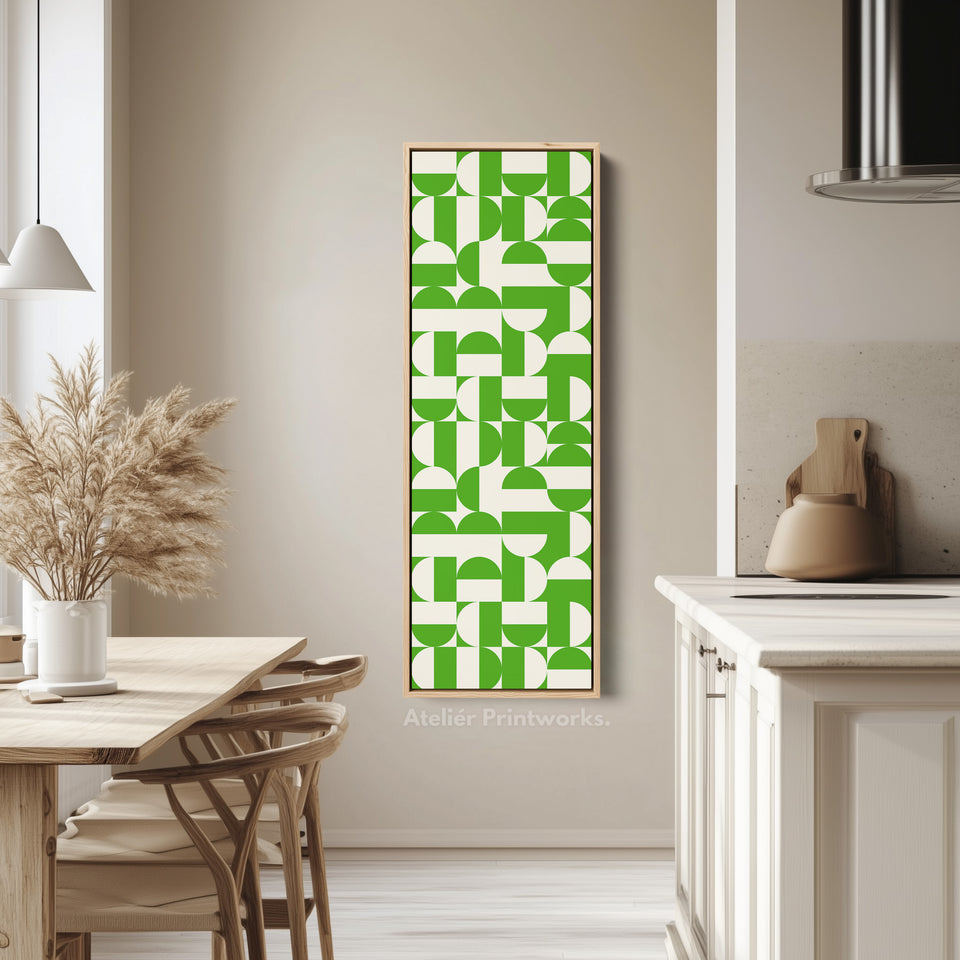 Geometric Green Circles Vertical Framed Canvas Wall Art for Hallway or Office