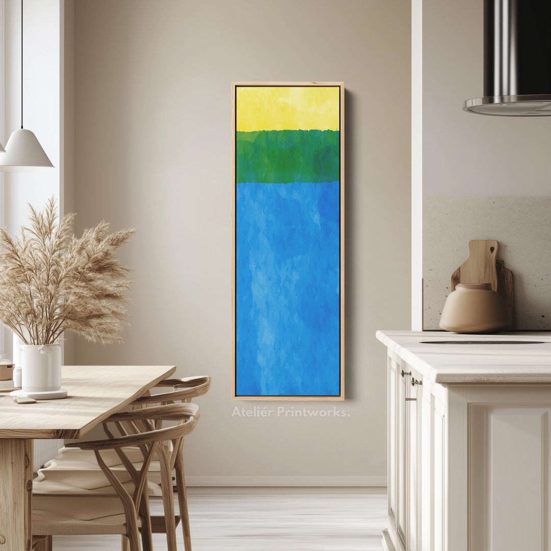 Abstract Horizon Blue and Yellow Vertical Framed Canvas Wall Art for Bedroom or Living Room
