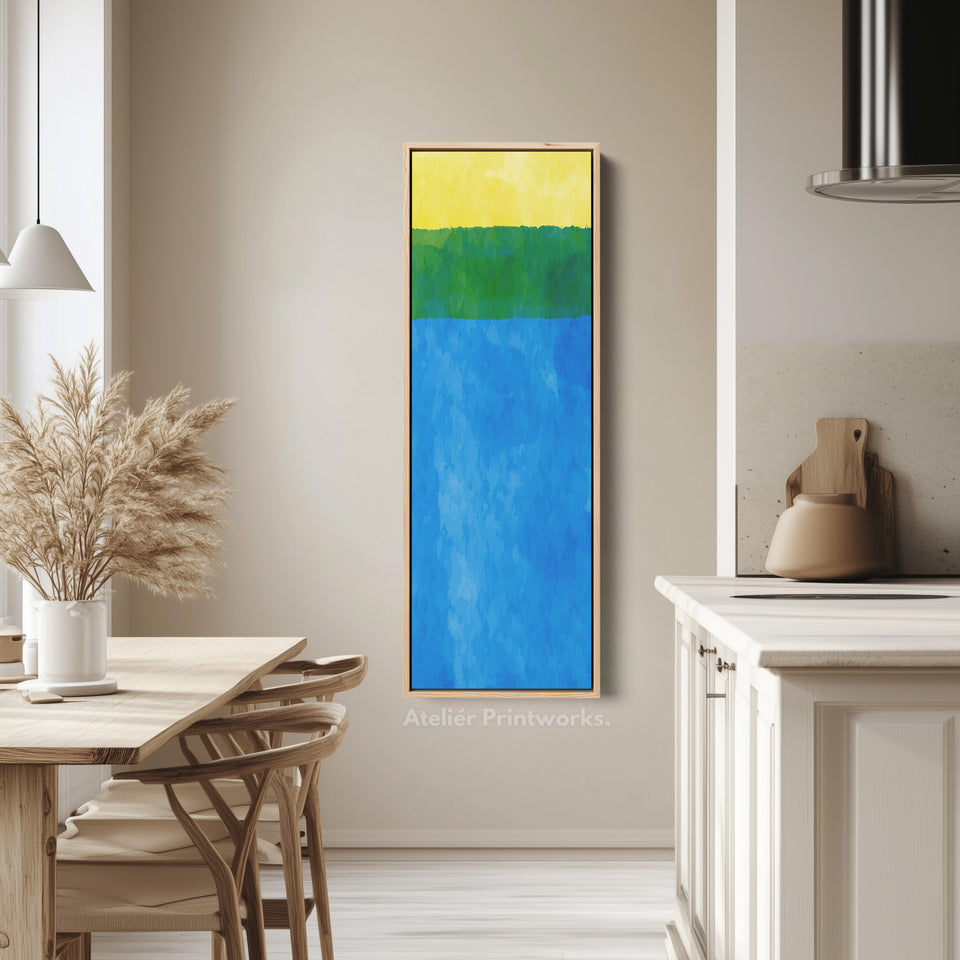 Abstract Horizon Blue and Yellow Vertical Framed Canvas Wall Art for Bedroom or Living Room