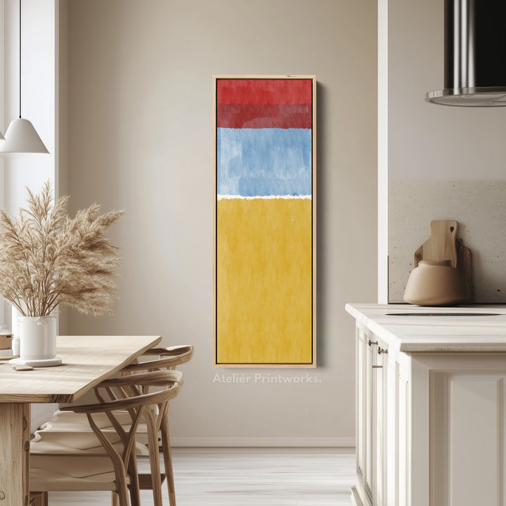 Modern Color Block Red and Yellow Vertical Framed Canvas Wall Art for Office or Hallway