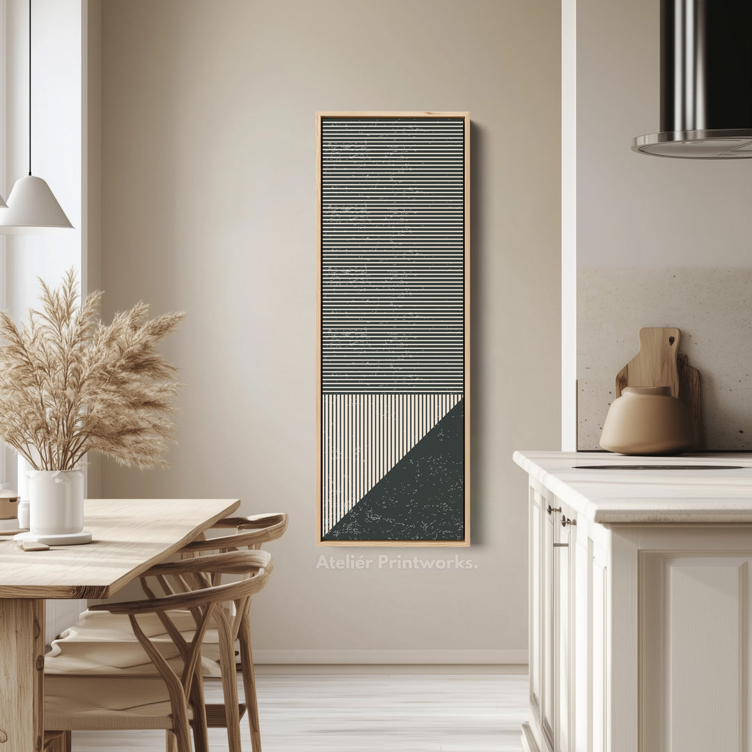 Minimalist Striped Geometry Vertical Framed Canvas Wall Art for Office or Hallway