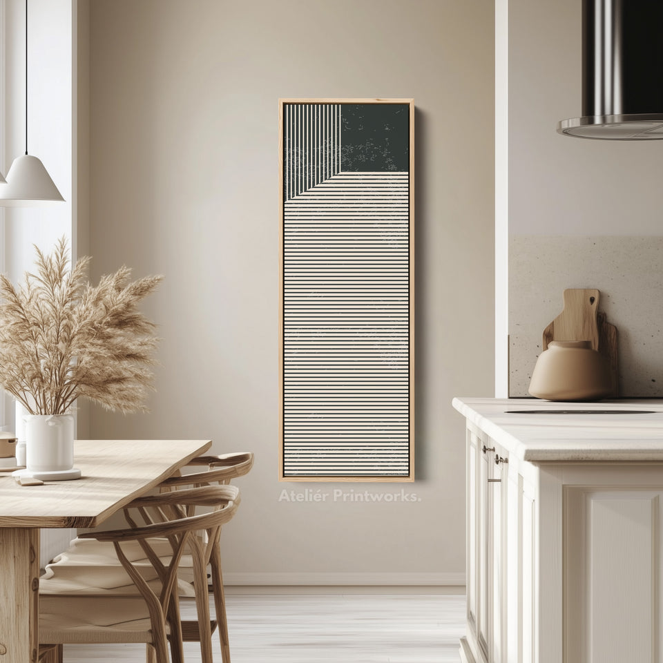 Abstract Striped Corner Vertical Framed Canvas Wall Art for Bedroom or Office